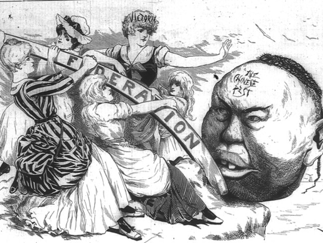 An anti-Chinese cartoon that featured in Melbourne Punch in 1888. Picture: National Library of Australia.