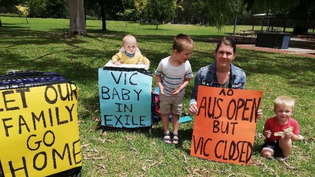 Jennifer Costin and her sons Benedict, 4, David, 2, and John Henry, eight months will finally be allowed home. Picture: Supplied