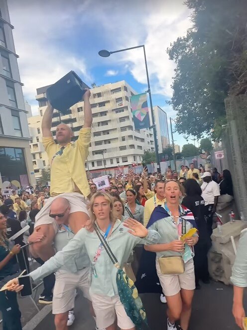 Widdicombe (left on shoulders) had the team harmonising to the tunes of ‘I Am Australian’ and ‘Land Down Under’. Picture: Instagram