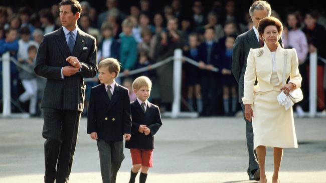 Later years: With Charles, Prince William and Prince Harry in 1989. Picture: Getty