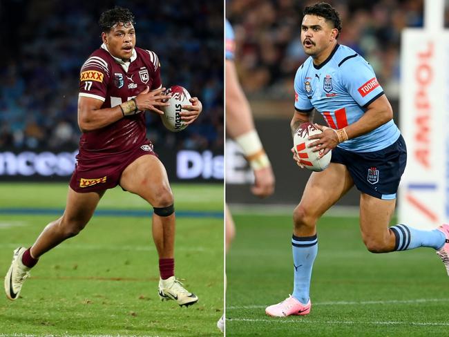 Selwyn Cobbo vs Latrell Mitchell. Pictures: NRL Imagery