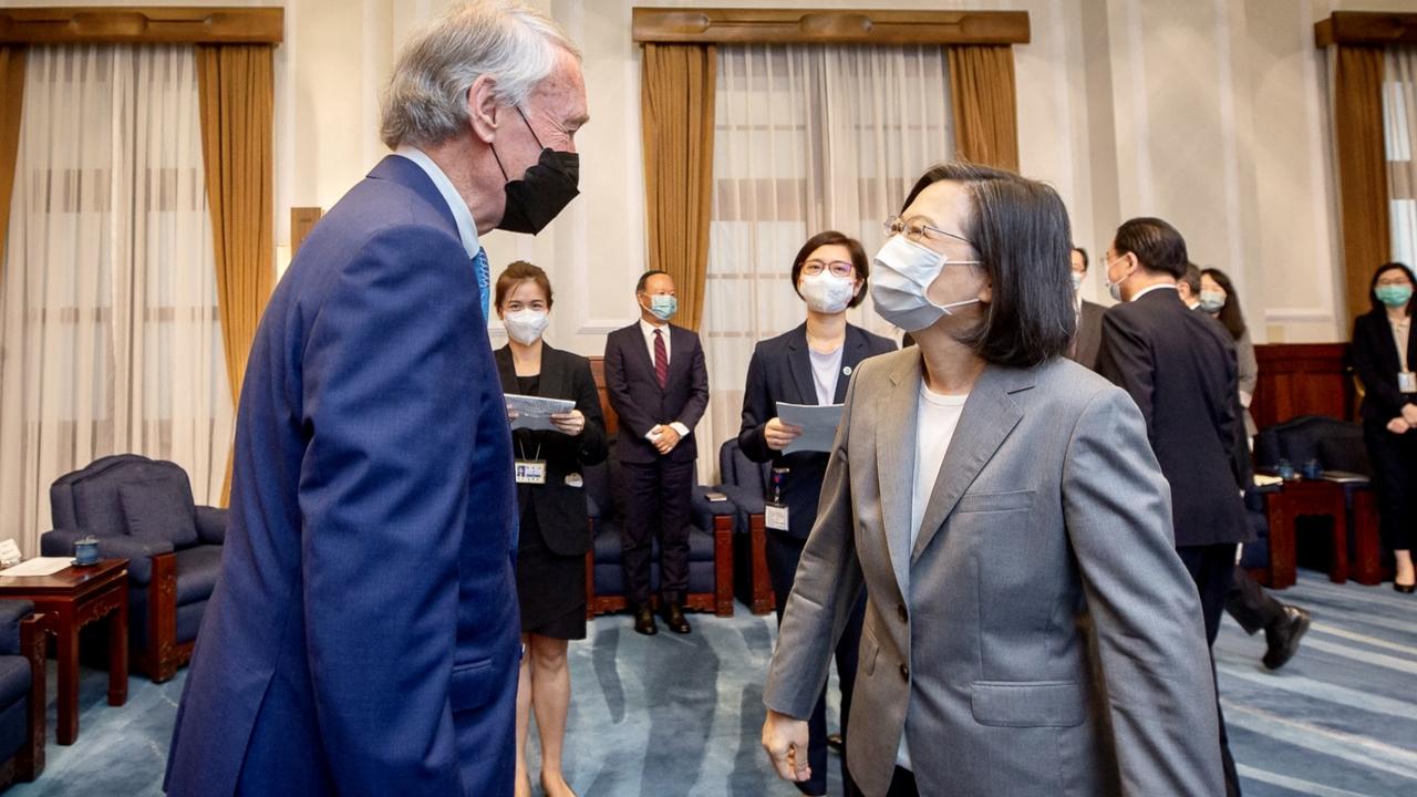 US Senator Ed Markey meeting Taiwan President Tsai Ing-wen at the Presidential Office in Taipei. Picture: Taiwan’s Presidential Office/AFP