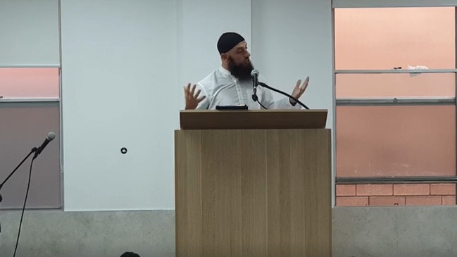 Abu Ousayd gives a sermon on Friday 29 at the Al Madina Dawah Centre, Bankstown, Sydney. Picture: Rumble