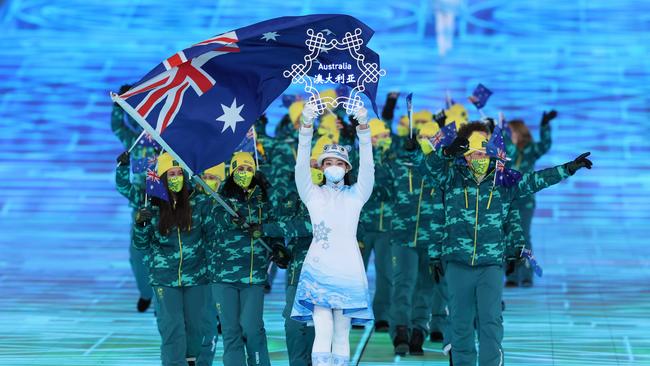 Brendan Kerry and Laura Peel carried the Australian flag at the Opening Ceremony of the Beijing 2022 Winter Olympics