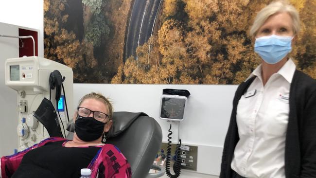 HAPPY TO HELP: Goonellabah resident Aleisha Johnston pictured here with Australian Red Cross Lifeblood staff member, Kim Sauverain, donates plasma every two weeks at the Australian Red Cross Lifeblood donor centre as way of helping her community. Photo: Alison Paterson