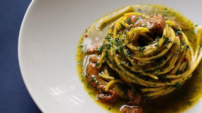 Sea urchin spaghetti. On the menu at new Hobart restaurant Pitzi. For Alix Davis food column in TasWeekend. Picture: Instagram