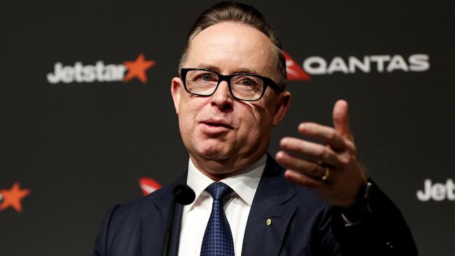 Alan Joyce, chief executive officer of Qantas Airways Ltd., speaks during a news conference in Sydney, Australia, on Thursday, Feb. 23, 2023. Qantas shares fell the most in almost eight months as the airline flagged higher-than-expected spending on planes in an an immediate attempt to cope with the rapid rebound in passenger growth. Photographer: Brendon Thorne/Bloomberg via Getty Images