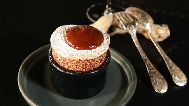 The chocolate souffle at Vue de Monde — one of Dustin Martin’s favourite restaurants. Picture: Andrew Tauber