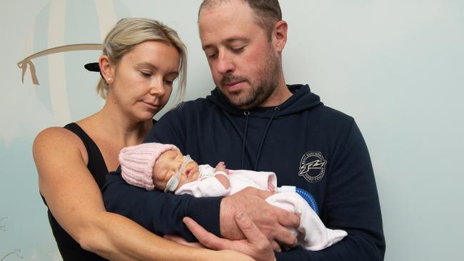 Emma and Adam Tuddenham with daughter Bella, who died at 20 days old as a victim of spinal muscular atrophy (SMA) Picture: Heartfelt Foundation