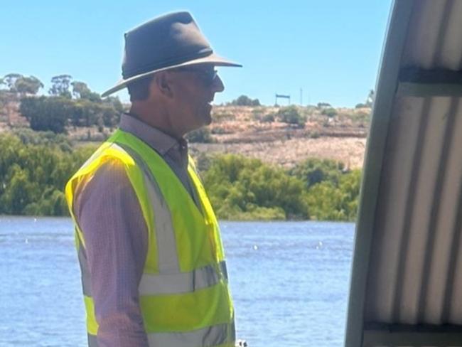 Murray Bridge council’s city infrastructure manager Jason Vaudin checks out Bertha the Bunyip. Picture: Rural City of Murray Bridge/Facebook