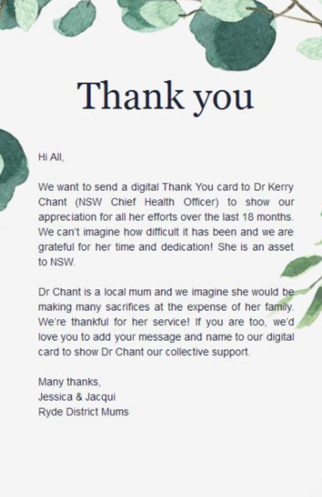 Ryde District Mums Pen Heartfelt Thank You Letter To Dr Kerry Chant Daily Telegraph