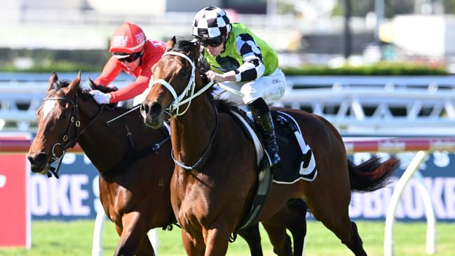 Chris Waller-trained Imperalist, with James McDonald in the saddle, scores the Listed The Phoenix at Eagle Farm. Picture: Grant Peters / Trackside Photography.