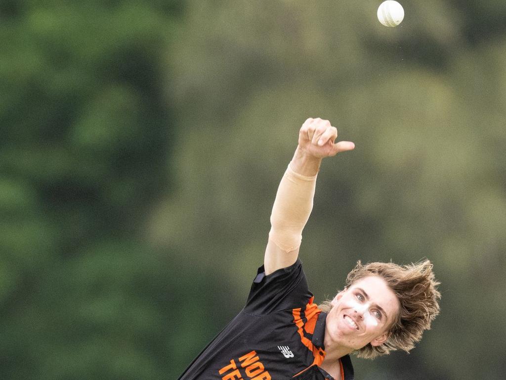 Sam Elder bowls for the Territory at the Under 19 national championships. Picture: NT Cricket