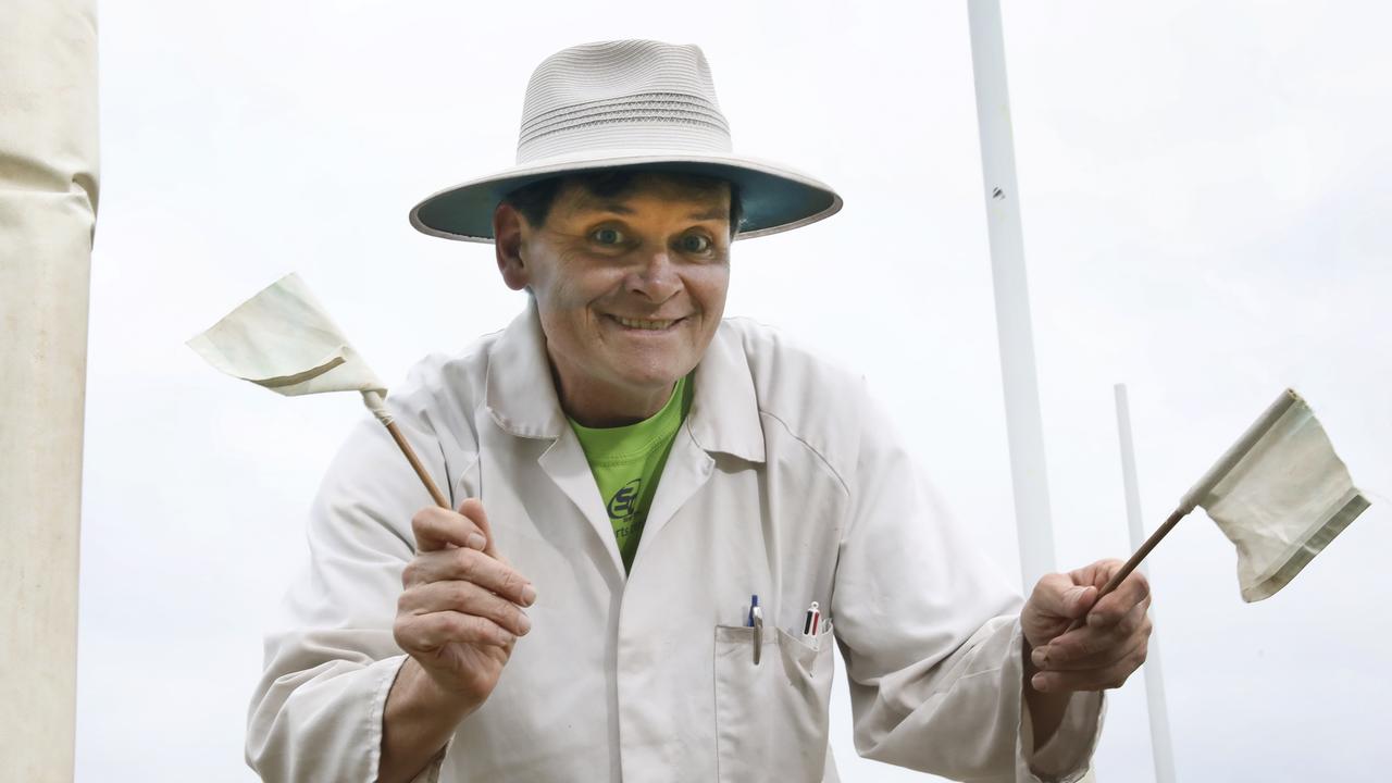 Greenacres Footy Club goal umpire Dave Crispin, who is well known for his antics. 3 August 2019. (AAP Image/Dean Martin)