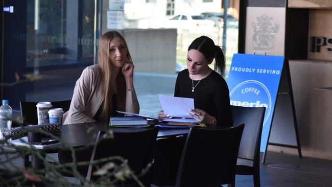 Buchholz-Ale’s sister Emily Weeks and his ex-wife Iesha Stead at the Ipswich Courthouse on Tuesday, August 8. Picture: Queensland Times