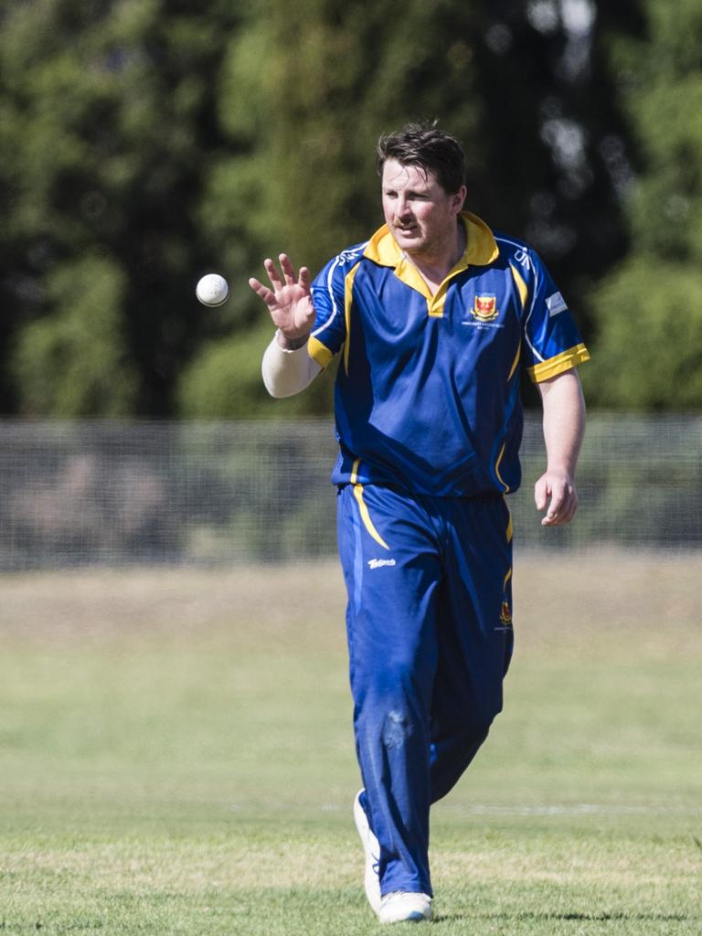 Adrian Delany prepares to bowl for University against Highfields. Picture: Kevin Farmer