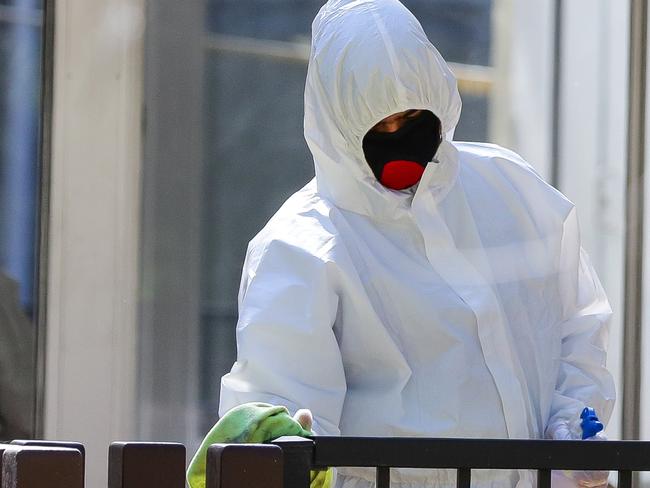 Cleaners cleaning at a childcare centre after a worker linked to the CBD cluster tested positive. Picture: NCA NewsWire / Gaye Gerard