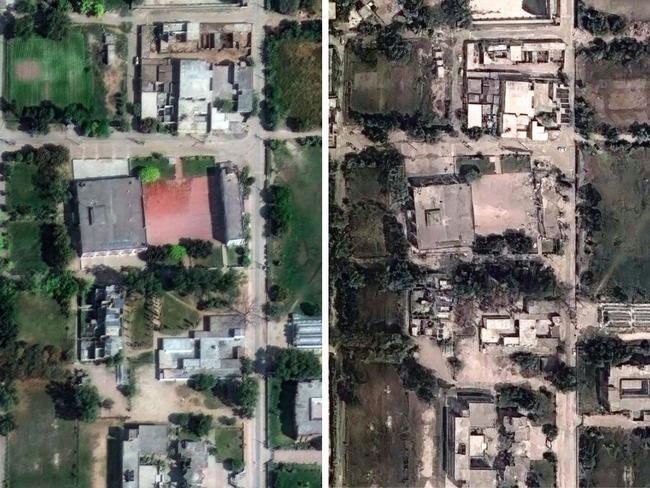 Before-and-after satellite images from Maxar Technologies show the damage inflicted by one of the Indian strikes. Images: Maxar Technologies