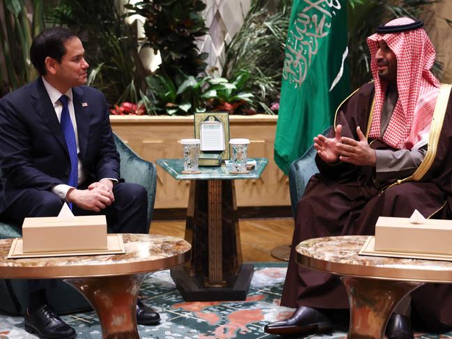 US Secretary of State Marco Rubio (L) meets with Saudi Arabia's Crown Prince Mohammed bin Salman in Riyadh on February 17, 2025. (Photo by Evelyn Hockstein / POOL / AFP)