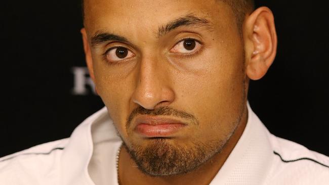 Nick Kyrgios in his press conference after losing vs Andreas Seppi Picture: Wayne Ludbey