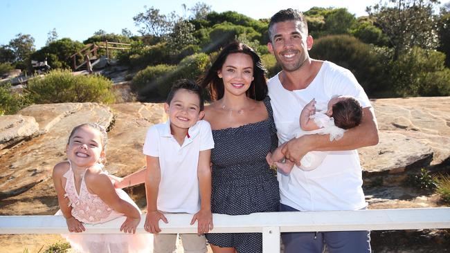 Braith Anasta with his children Aleeia, Addison and new born baby Gigi and his partner Rachel. Picture. Phil Hillyard