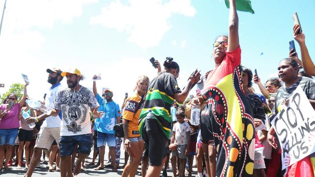 Desley Ketchup dances in joy at the release of her son Algen Donahue. Picture: Peter Carruthers