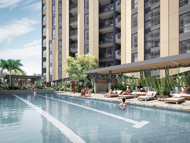 Artist's impression of the build to rent apartment building at Brisbane Showgrounds in Queensland to be developed by Lendlease and QuadReal Property Group