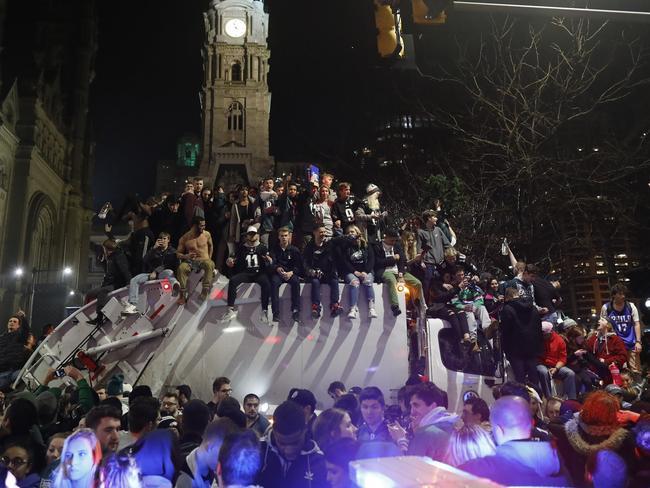 Fans celebrate in Center City.