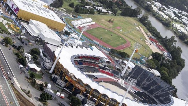 New, world-class multipurpose indoor facility the Gold Coast Sports and Leisure Centre (left) boasts a show court and seating for up to 5000 people as well as basketball/netball courts for community use. Picture: B1gr1g Photographics.