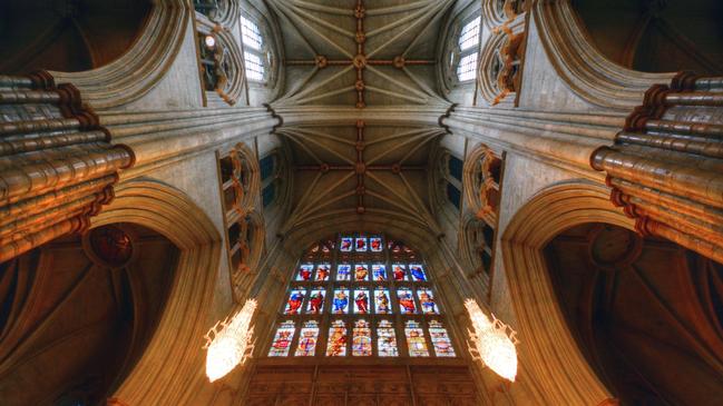 The soaring ceiling of Westminster Abbey.