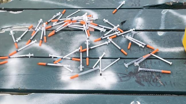 An anonymous member shared pictures to a Morwell community Facebook group of a bunch of syringes that were found at the MERA Community Park in Morwell, warning parents to stay vigilant. Picture: Facebook