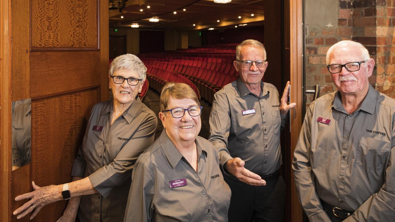 Friends of the Empire volunteers (from left) Gay Jorgensen, Margaret Turnbull, Bernie Ingle and Bob Crapp welcome patrons to The Empire, Monday, May 20, 2024. Picture: Kevin Farmer