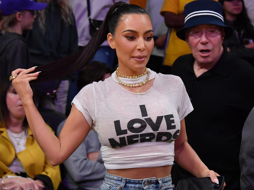 Kim Kardashian attends a basketball game. Picture: Allen Berezovsky/Getty Images