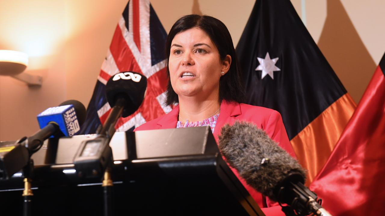 Newly appointed Chief Minister Natasha Fyles addresses media with Deputy Chief Minister Nicole Manison. Picture: (A)manda Parkinson