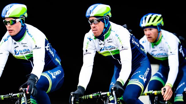 Mathew Hayman (centre) will make his Tour de France debut at the age of 36 this weekend. Picture: GreenEDGE.