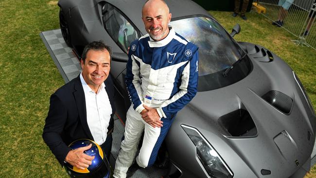 Premier Steven Marshall and David Brabham with a Brabham BT62 at the Adelaide Motorsport Festival at Victoria Park. Picture: Tom Huntley