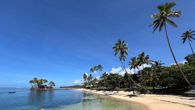 Four Australians were poisoned in Fiji on Saturday 14 December 2024. They drank Pina Coladas at the Warwick Resort, which were made with Bounty Rum. Pictured: The beach immediately in front of the resort. Picture: Jason Edwards