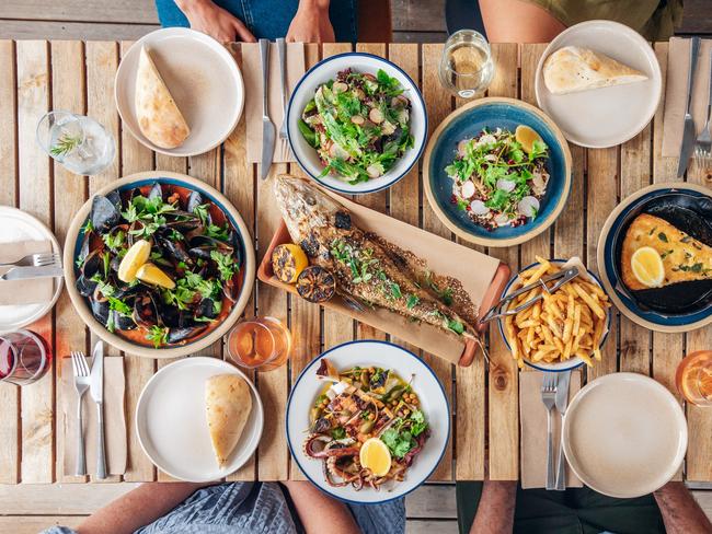 Grilled flathead and other food at Pearl restaurant, Aldinga Beach. Picture Kate Potter