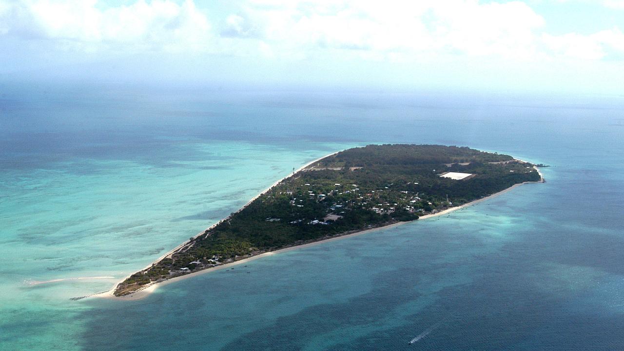 Aerial view of Masig or Yorke Island in the Torres Strait.