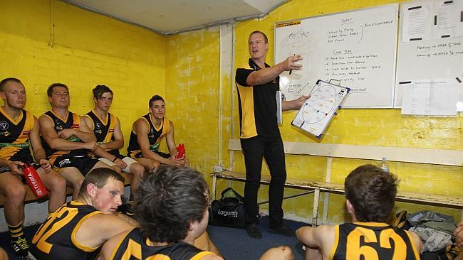 Revved up: Kyneton coach Mark Adamson instruct his troops.