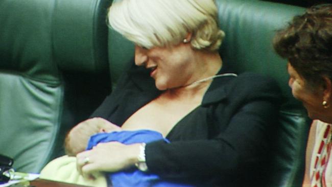 State MP Kirstie Marshall caused controversy in 2003 when she breastfed her baby in the House. Breastfeeding is now permitted in the federal House of Representatives. Picture: Channel 7