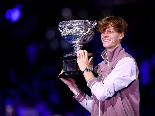 Jannik Sinner celebrates his maiden Australian Open title.