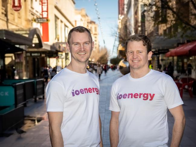 IO Energy, start-up electricity company based in Lot Fourteen. Chief, operating officer Luke Morton and chief executive Rob Morris - both are, cofounders of the company. August 2020. Picture: Sebastian Rosa, supplied, by IO Energy