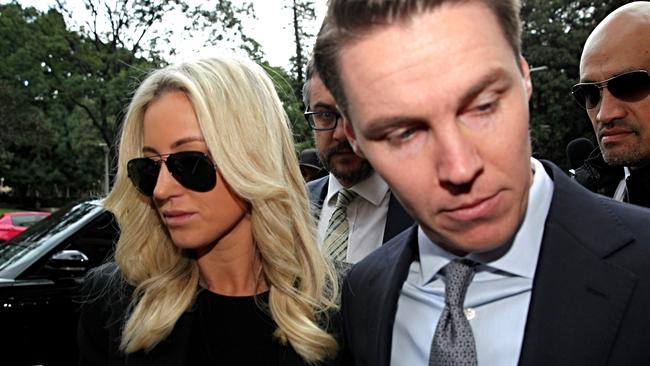 Oliver Curtis and wife Roxy Jacenko arriving at court for his sentencing for insider trading