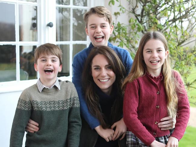 In an attempt to silence rumours about Kat’s health the palace released a Photoshopped image of the princess and three children in an spectacular own goal. Picture: Kensington Palace/Instagram