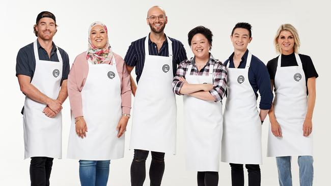 MasterChef NSW contestants Hayden Quinn, Amina Elshafei, Reece Hignell, Sarah Tiong, Reynold Poernomo and Courtney Roulston. Supplied