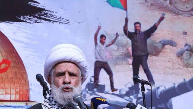 The deputy chief of Lebanon's Shiite militant group Hezbollah, Sheikh Naim Qassem, delivers a speech during a rally in Beirut this month. Picture: AFP