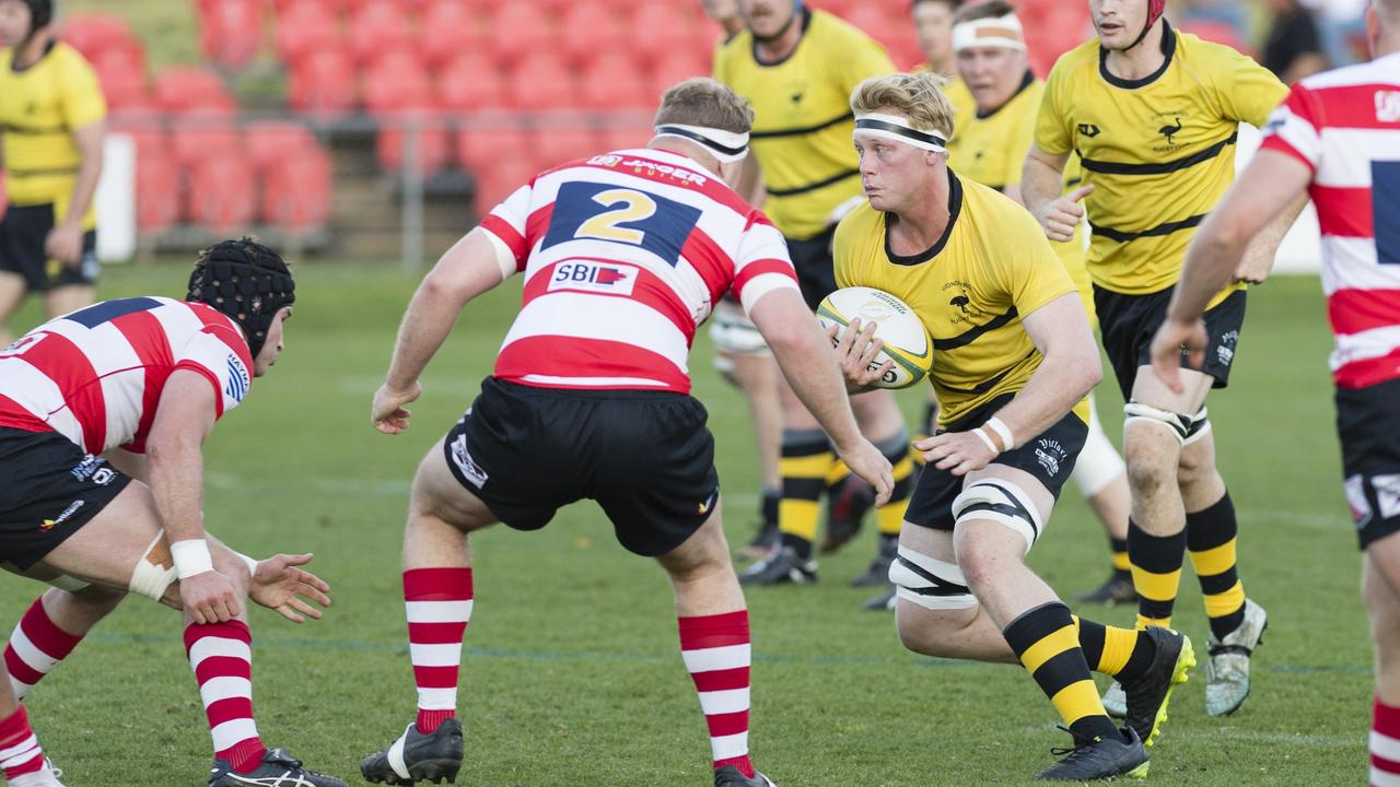 Walter Wilson with the ball for Goondiwindi Emus. Picture: Kevin Farmer