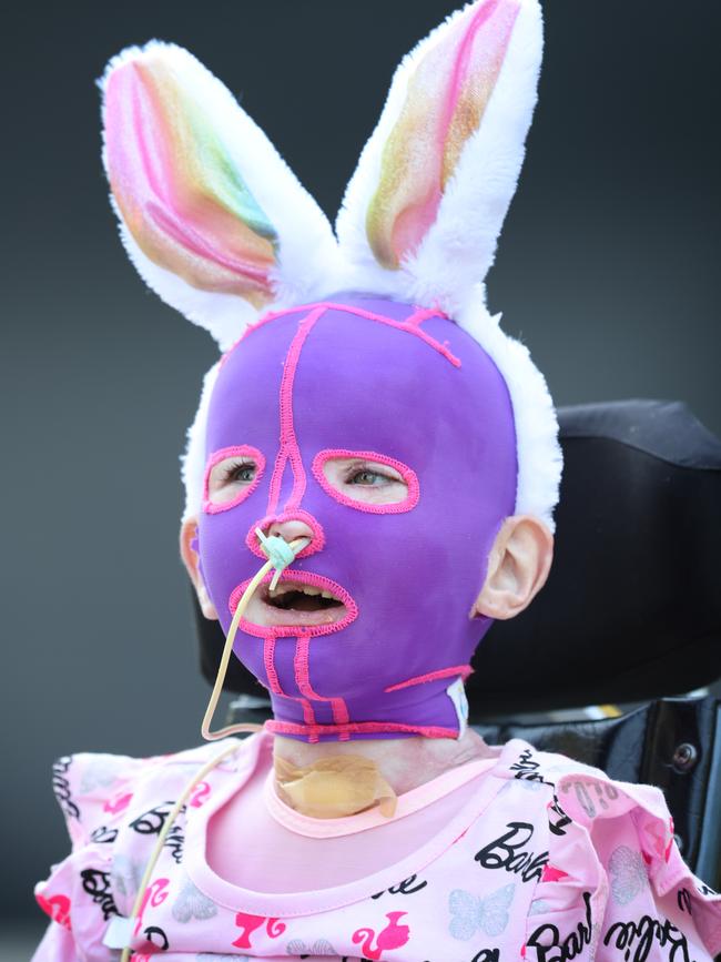 Corio fire survivor Mavis getting into the Easter spirit with bunny ears at the Good Friday Appeal in 2024. Picture: David Caird