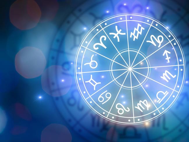 Zodiac signs inside of horoscope circle. Astrology in the sky with many stars and moons  astrology and horoscopes concept